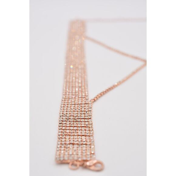 Vintage Crystal Choker Necklace Y Drop Chain Rhinestone Shiny Gold Tone 90s BinI - Picture 12 of 12